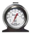 Applications: Displays oven temperature on a,clearly readable scale. Made of stainless
steel, with a 50mm (2") dialface and features bi-metal coil movement with a,glass lens. Hangs or stands. NSF Certified.
